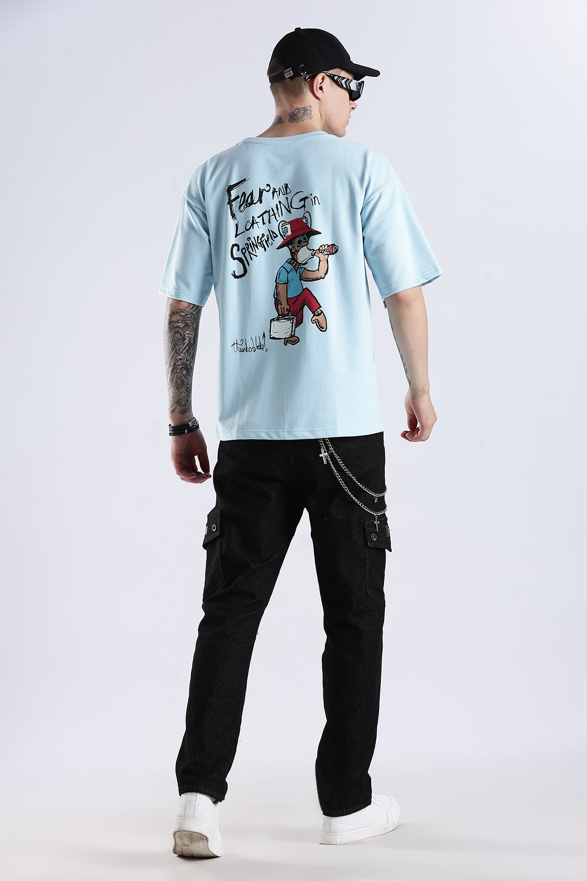 Sky Blue Fear HD Graphic Printed Oversized T-shirt