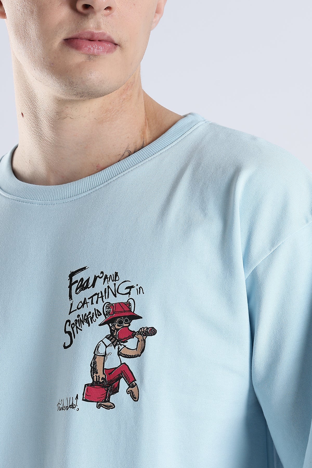 Sky Blue Fear HD Graphic Printed Oversized T-shirt