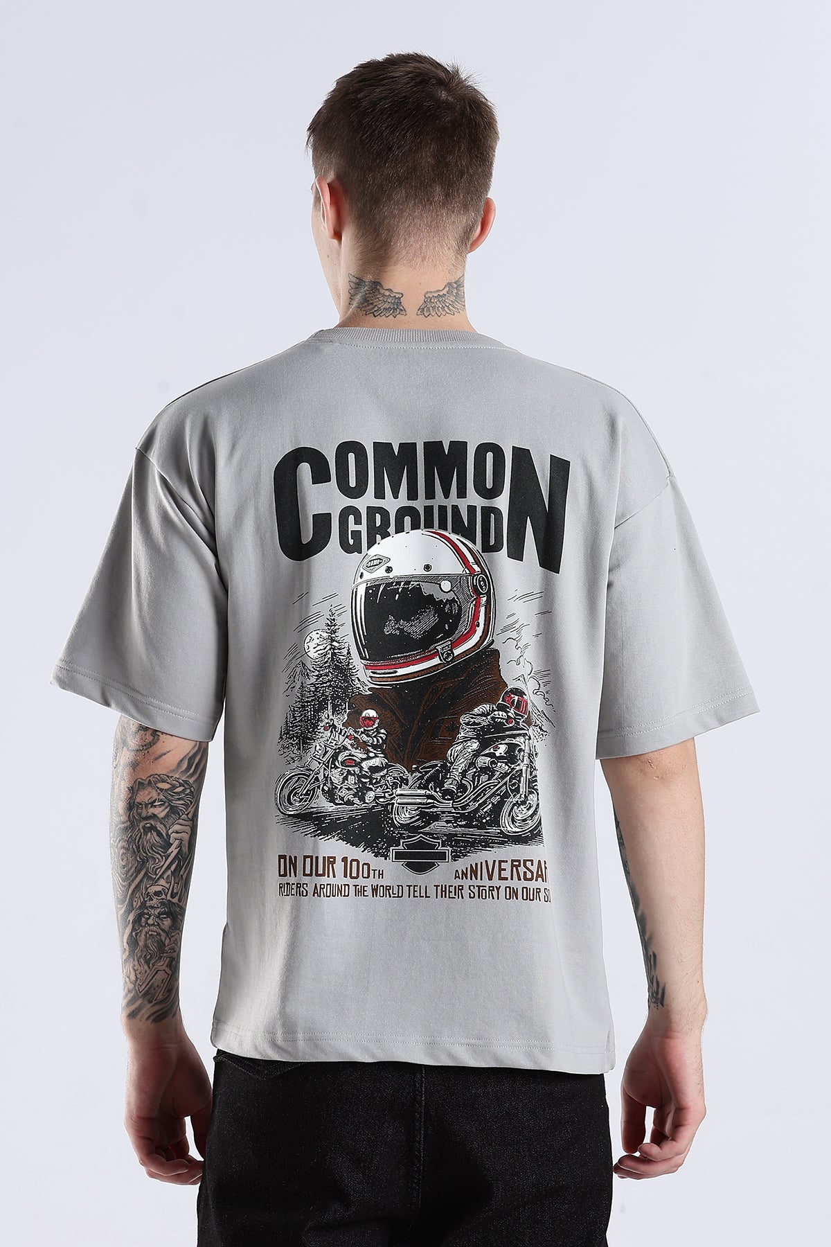 Grey Common Ground HD Graphic Printed Oversized T-shirt