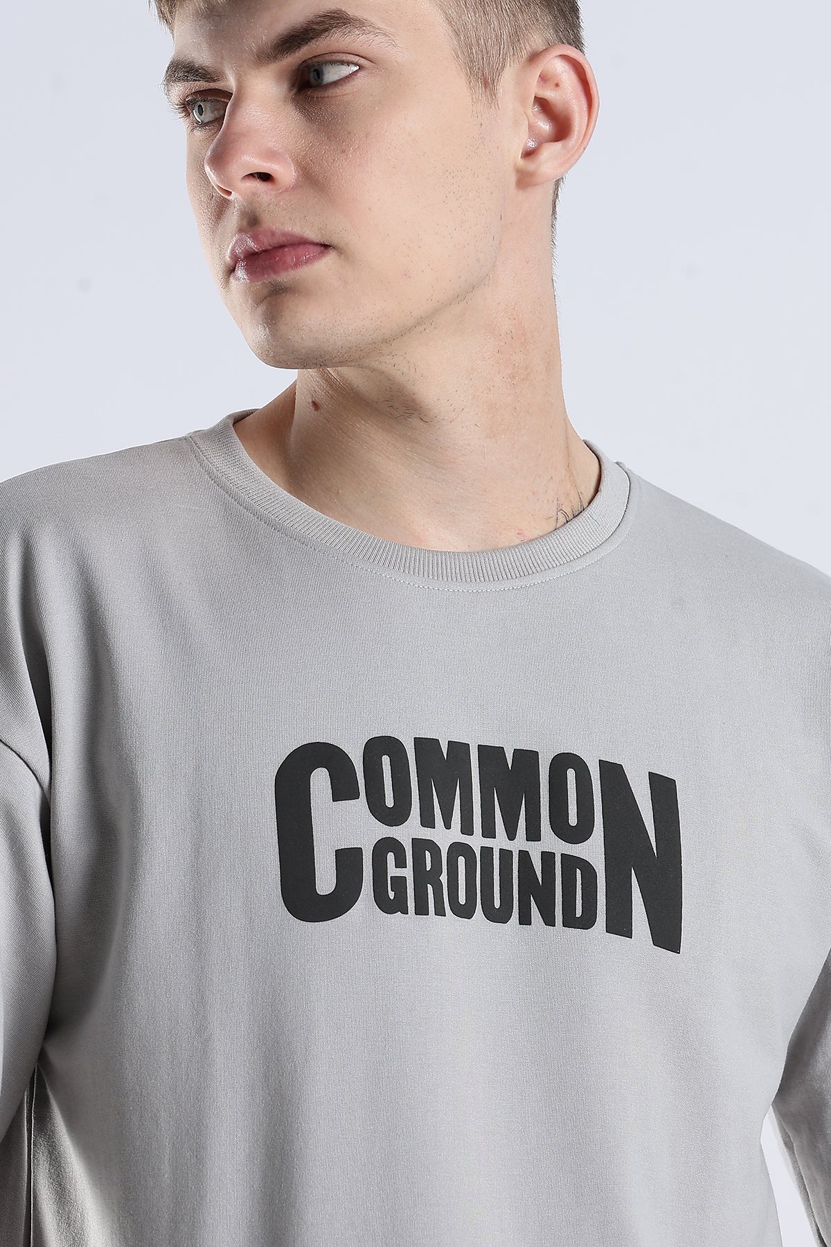 Grey Common Ground HD Graphic Printed Oversized T-shirt