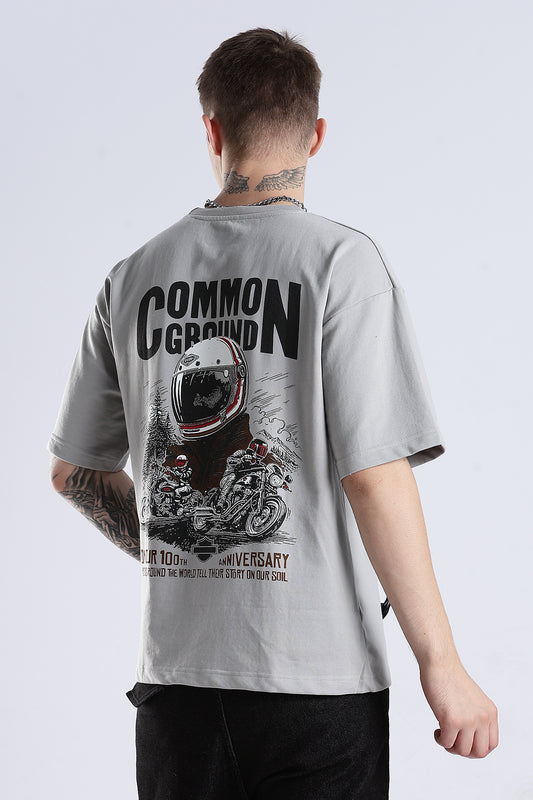 Grey Common Ground HD Graphic Printed Oversized T-shirt