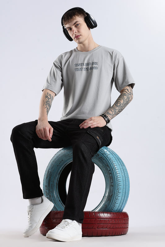 Grey Taste Good HD Graphic Printed Oversized T-shirt