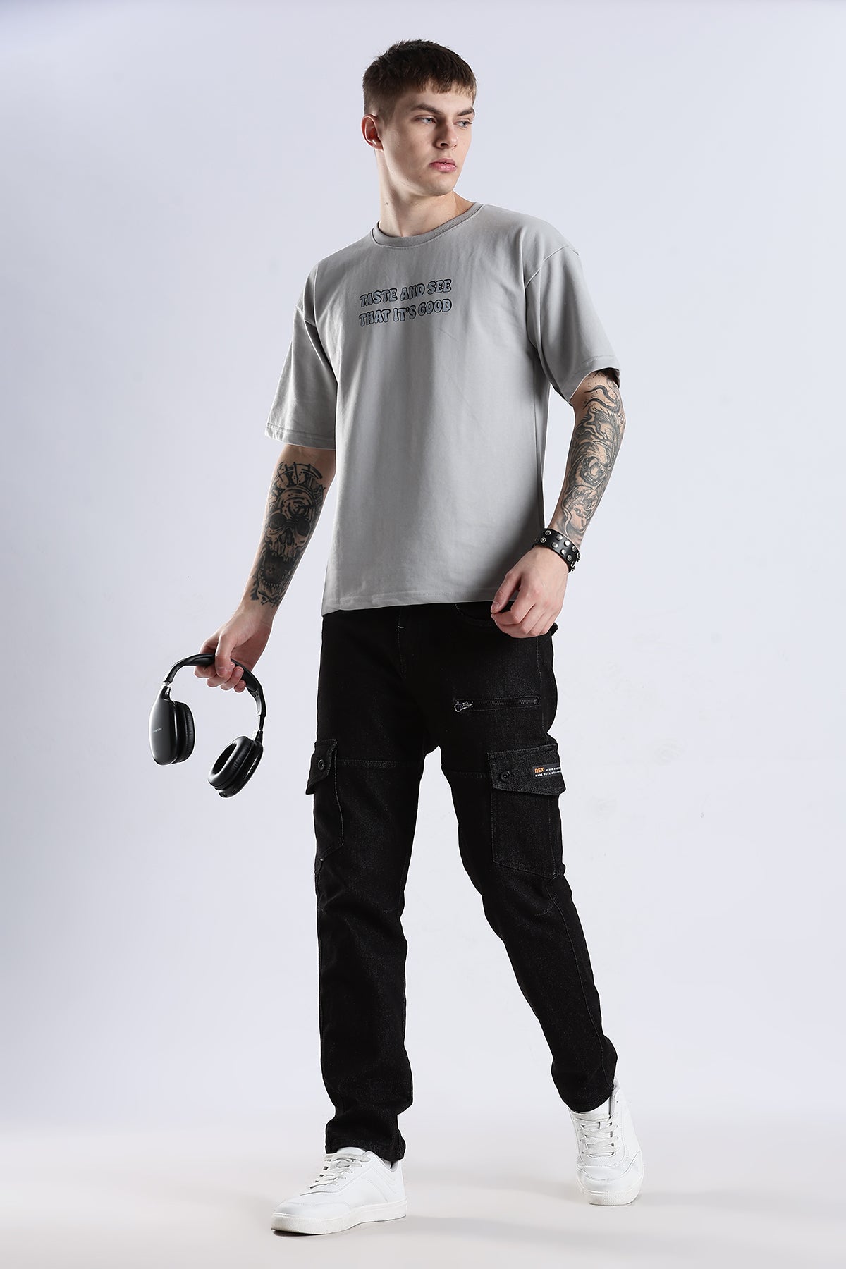 Grey Taste Good HD Graphic Printed Oversized T-shirt