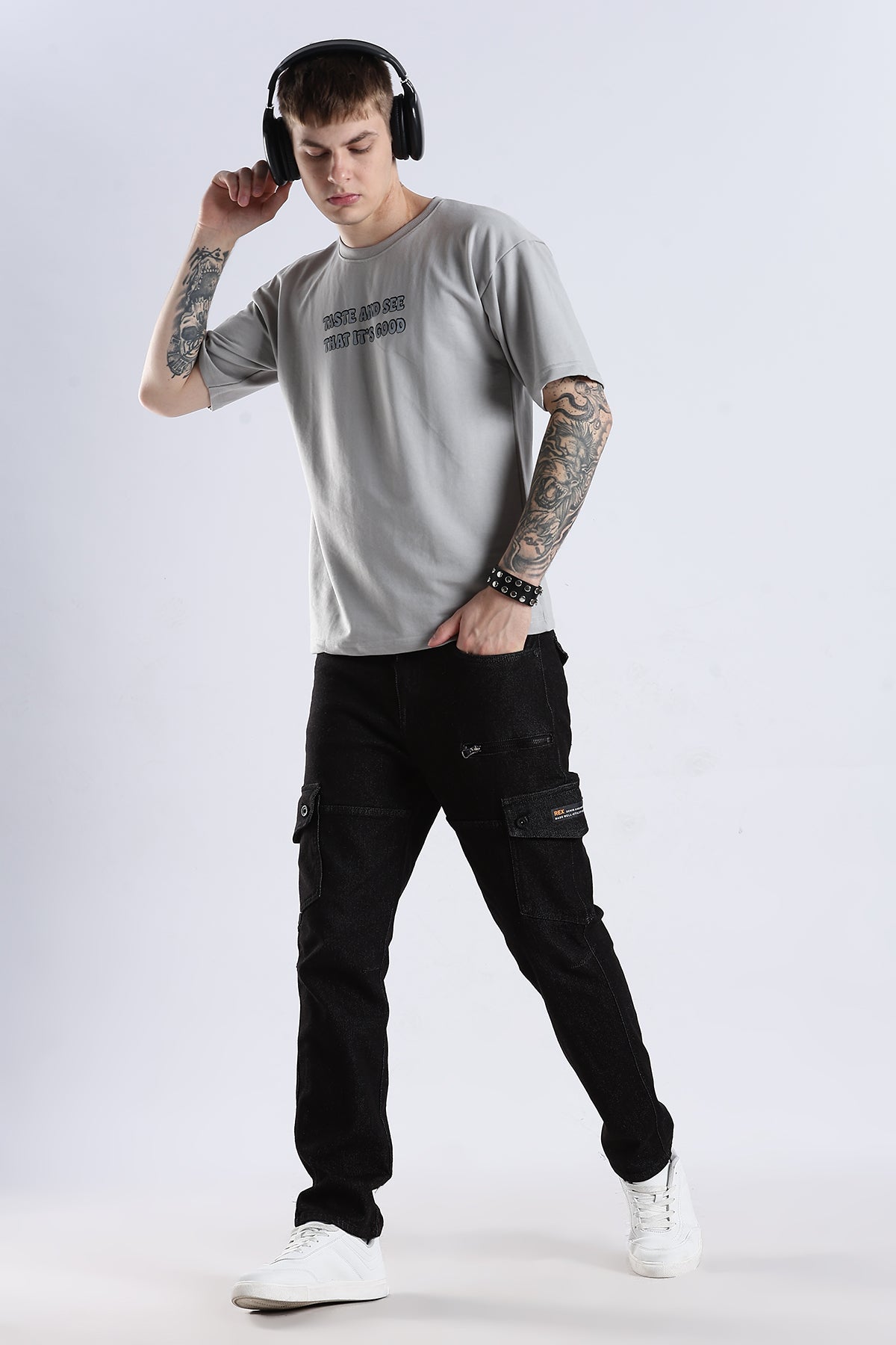 Grey Taste Good HD Graphic Printed Oversized T-shirt