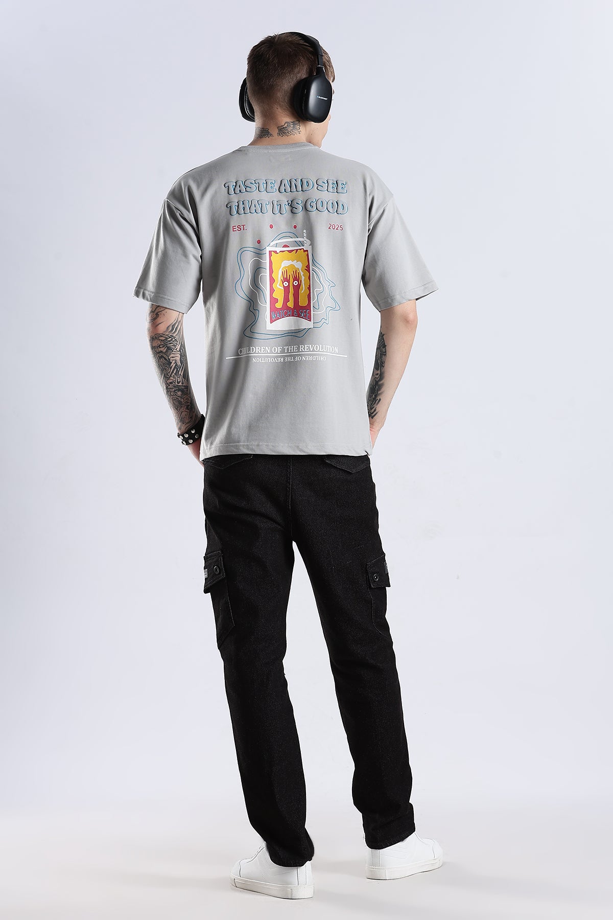 Grey Taste Good HD Graphic Printed Oversized T-shirt
