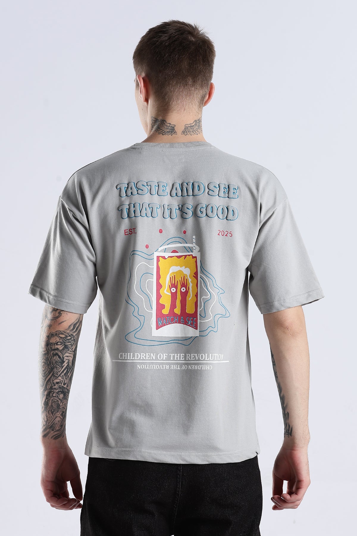 Grey Taste Good HD Graphic Printed Oversized T-shirt