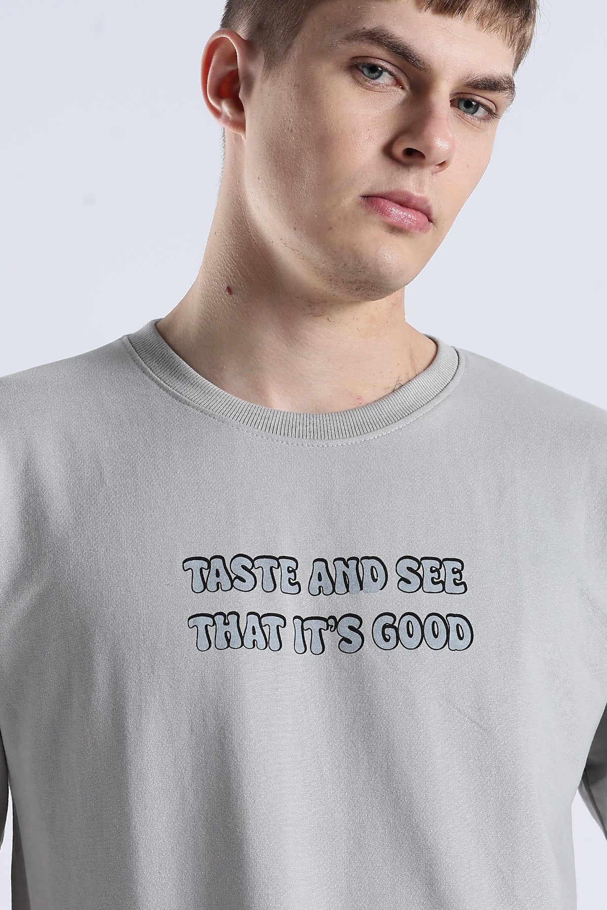 Grey Taste Good HD Graphic Printed Oversized T-shirt