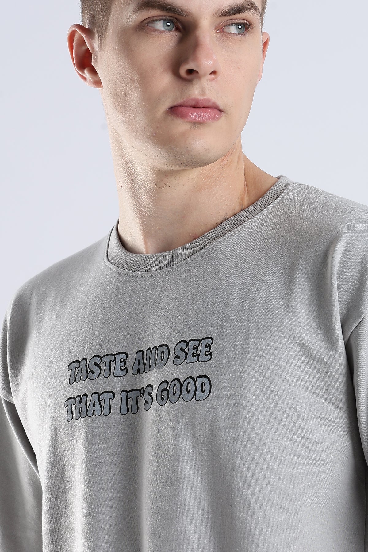 Grey Taste Good HD Graphic Printed Oversized T-shirt
