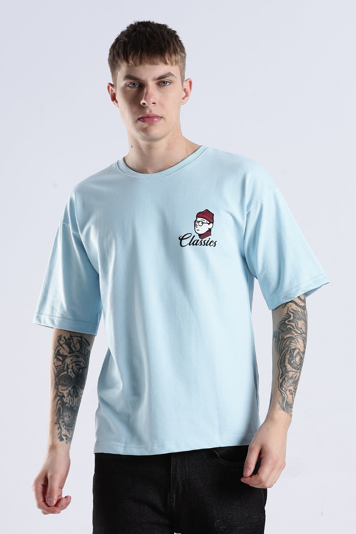 Sky Blue Classics HD Graphic Printed Oversized T-shirt