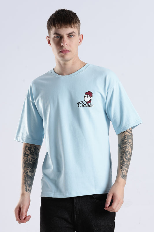 Sky Blue Classics HD Graphic Printed Oversized T-shirt