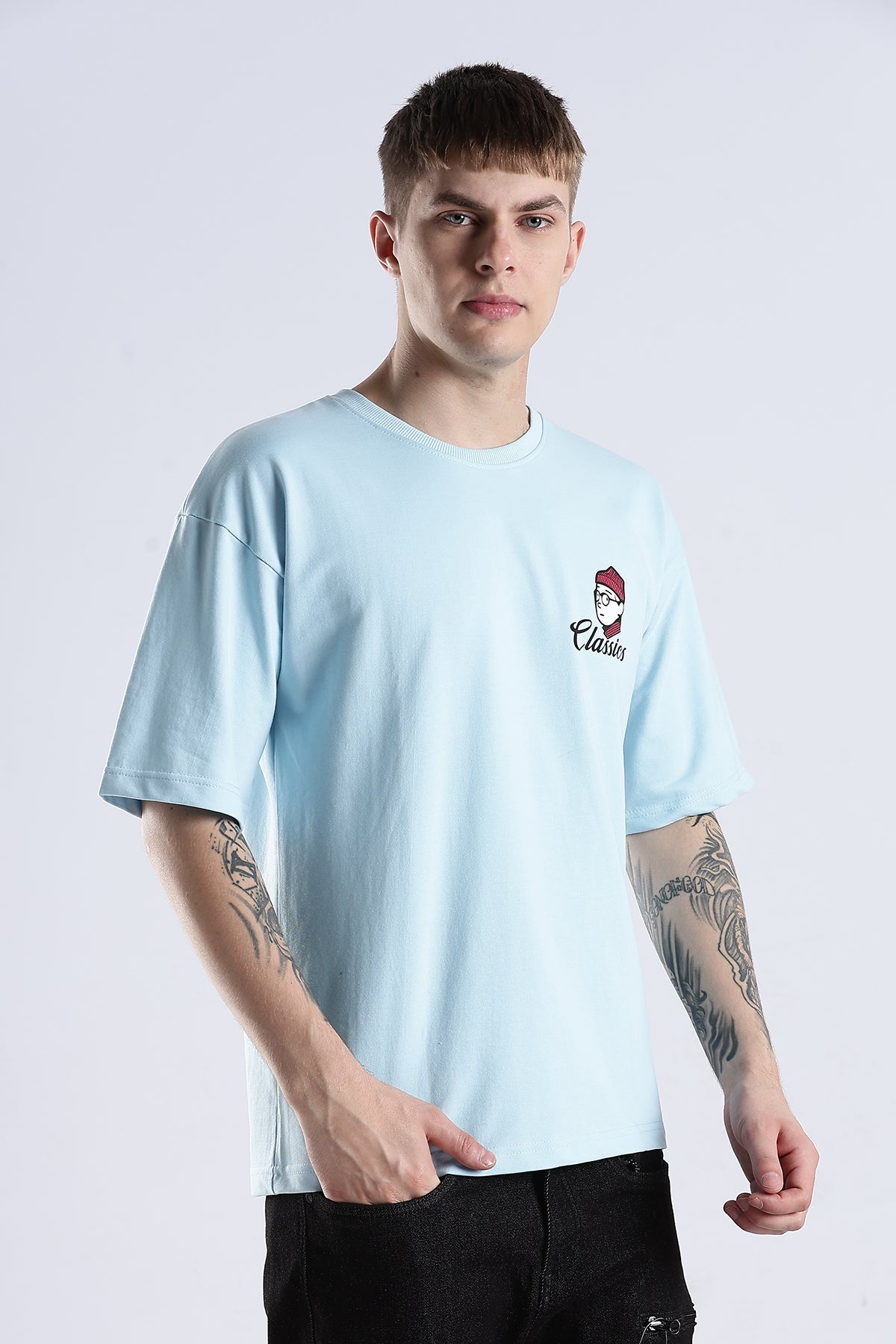 Sky Blue Classics HD Graphic Printed Oversized T-shirt