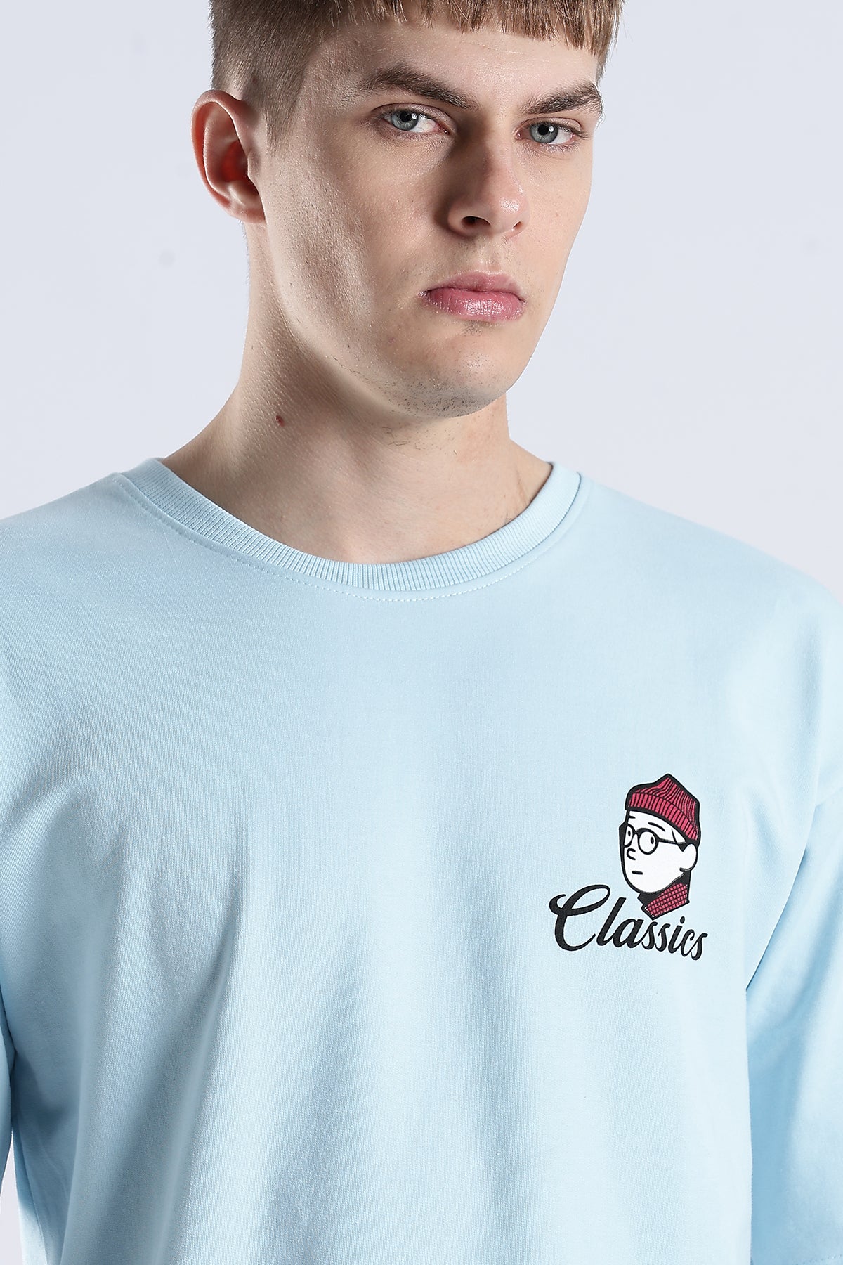 Sky Blue Classics HD Graphic Printed Oversized T-shirt