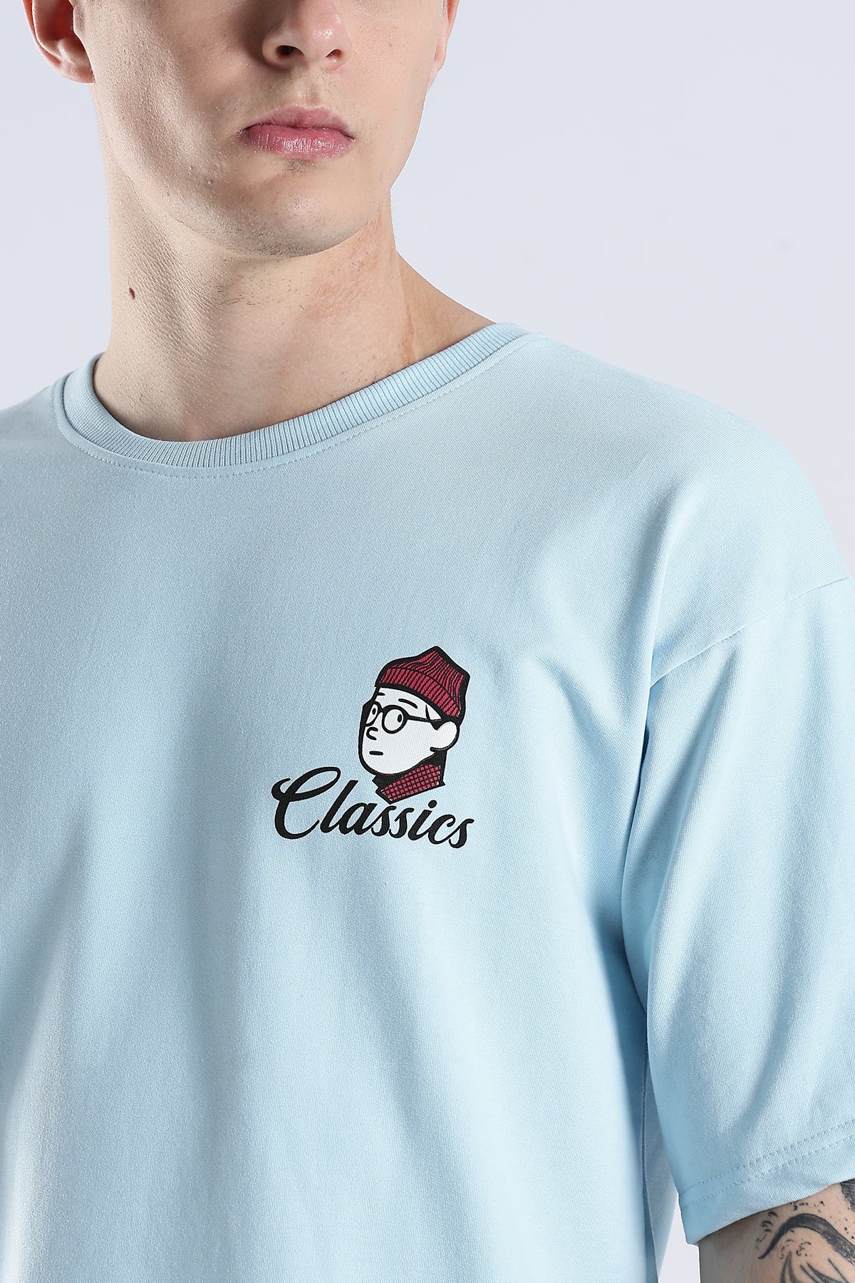 Sky Blue Classics HD Graphic Printed Oversized T-shirt