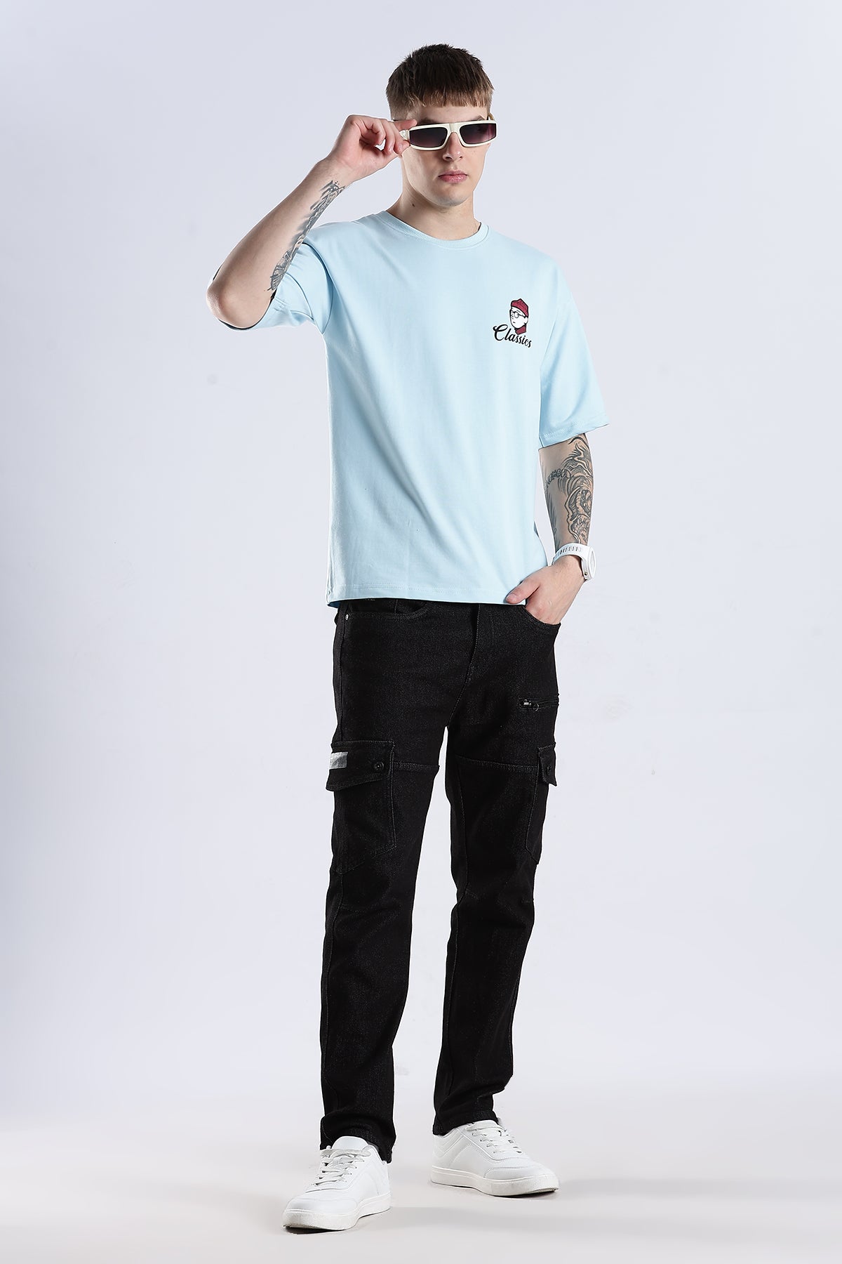 Sky Blue Classics HD Graphic Printed Oversized T-shirt