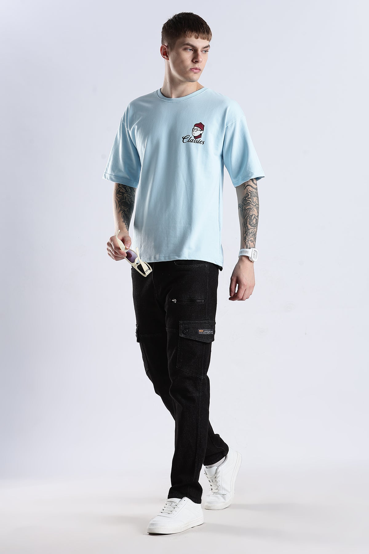 Sky Blue Classics HD Graphic Printed Oversized T-shirt