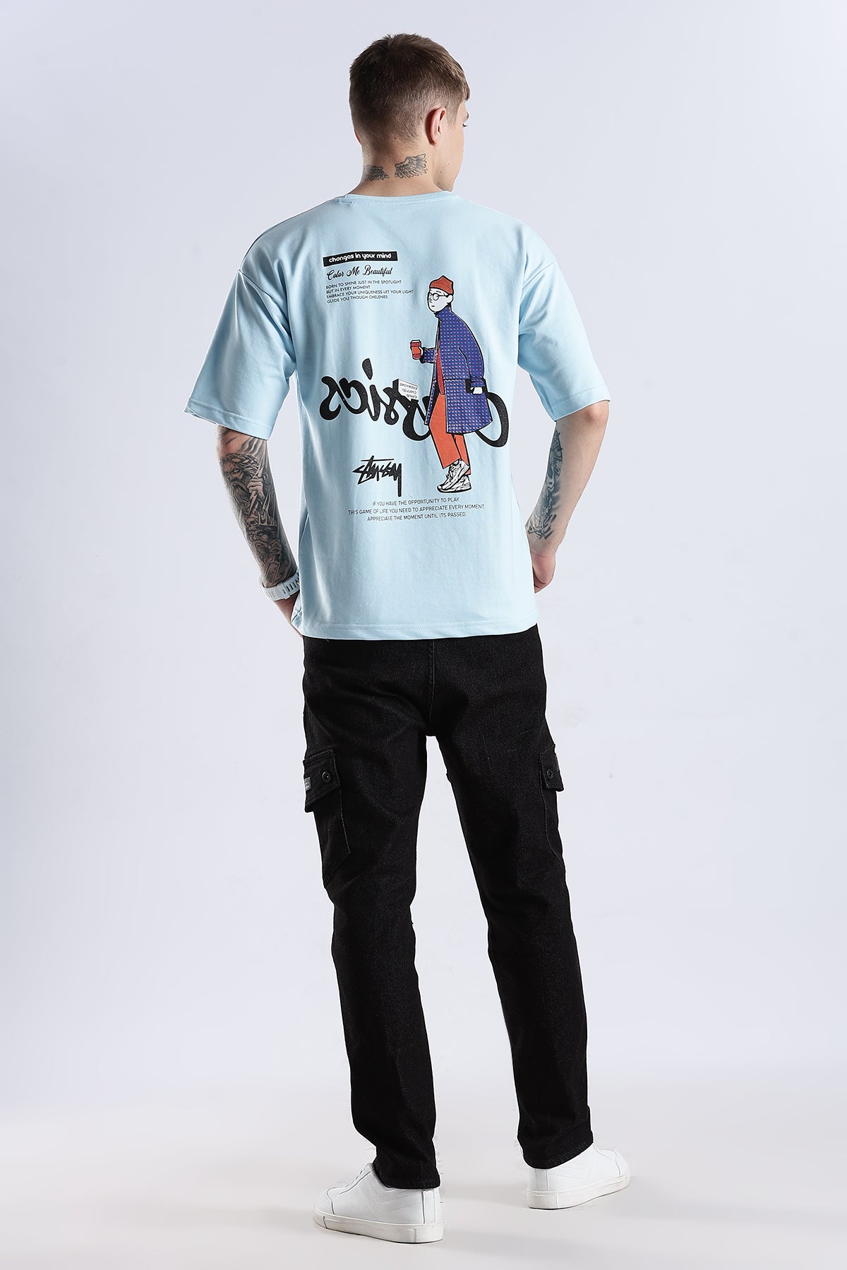 Sky Blue Classics HD Graphic Printed Oversized T-shirt