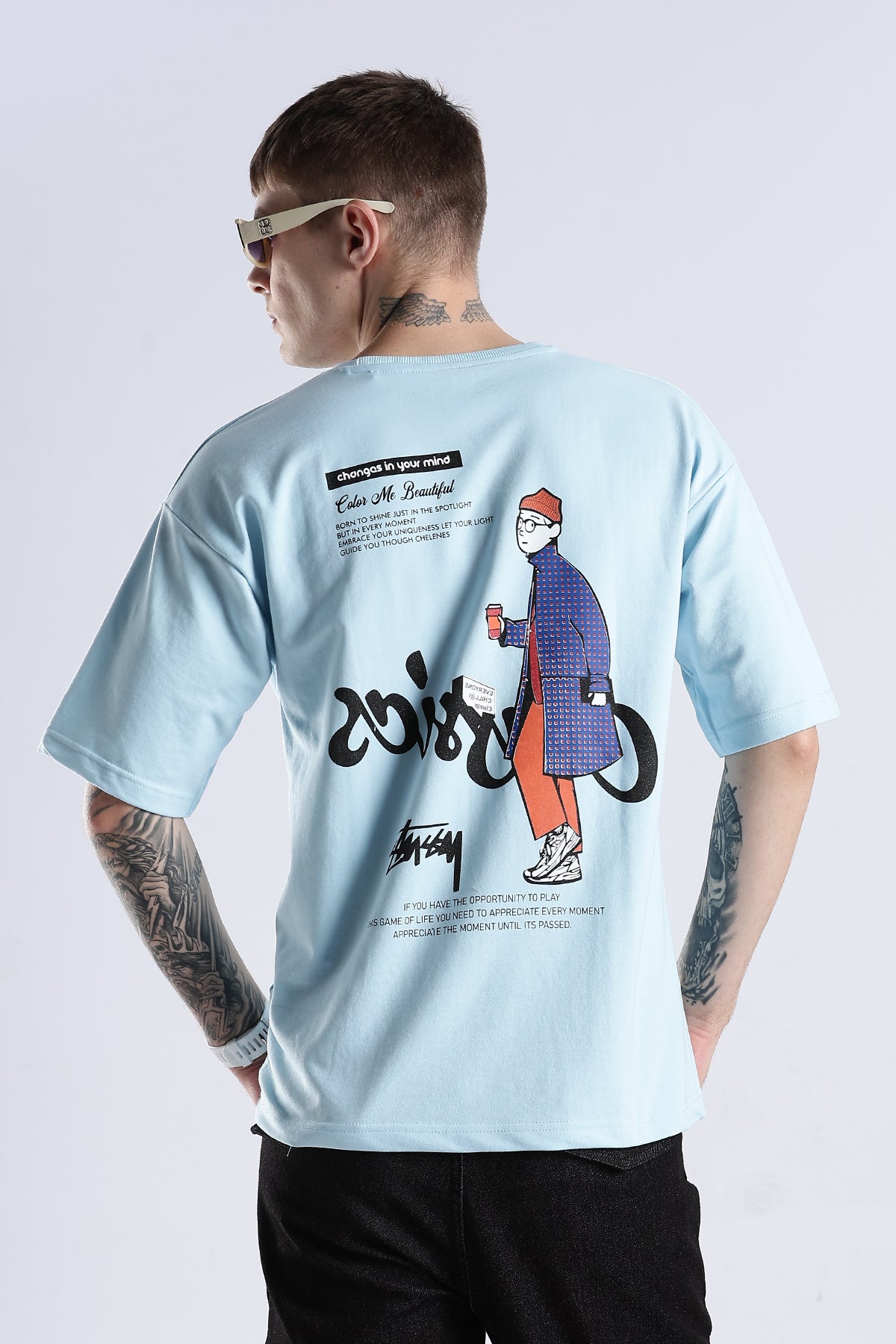 Sky Blue Classics HD Graphic Printed Oversized T-shirt