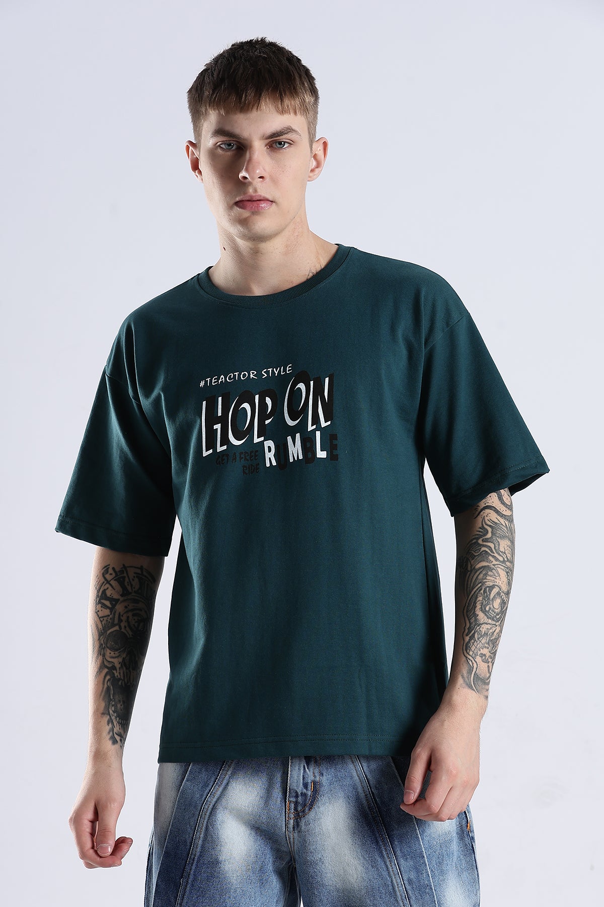 Green Hop On HD Printed Oversized T-shirt