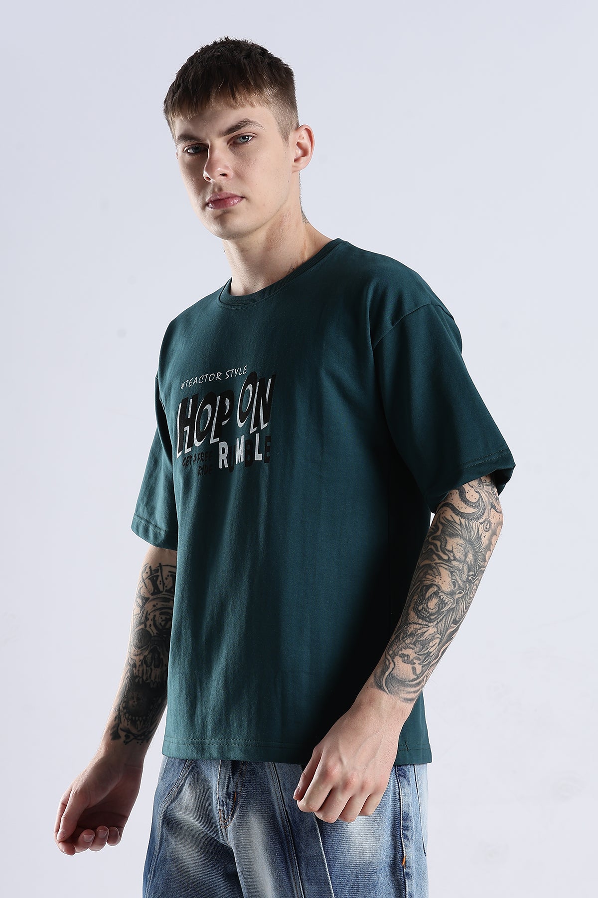 Green Hop On HD Printed Oversized T-shirt