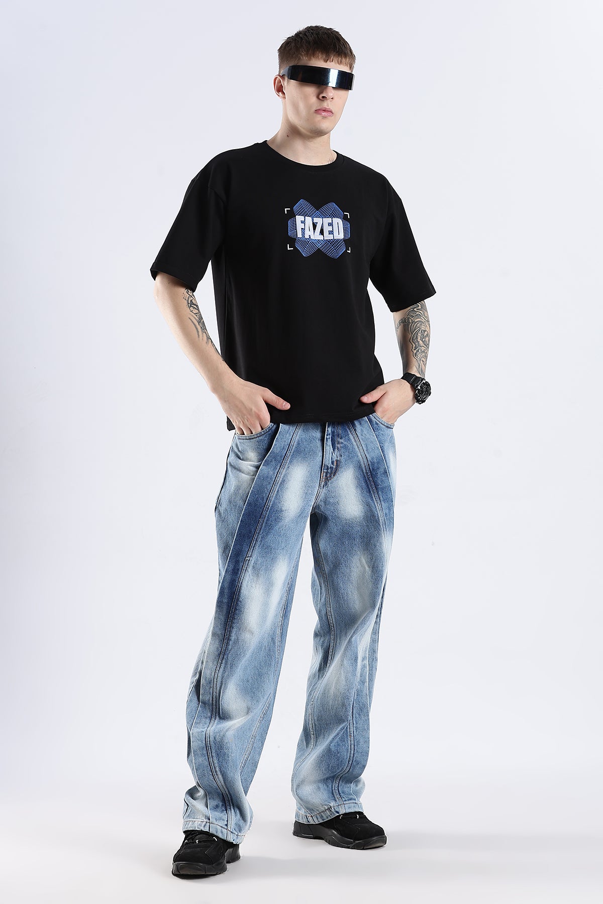 Black Fazed HD Graphic Printed Oversized T-shirt