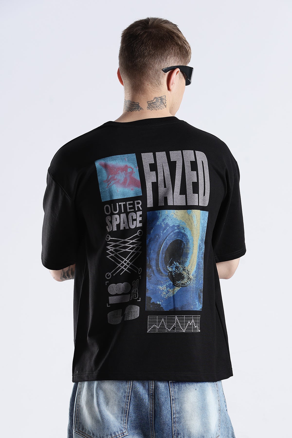 Black Fazed HD Graphic Printed Oversized T-shirt