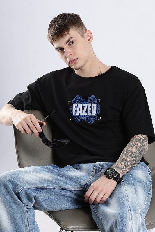 Black Fazed HD Graphic Printed Oversized T-shirt