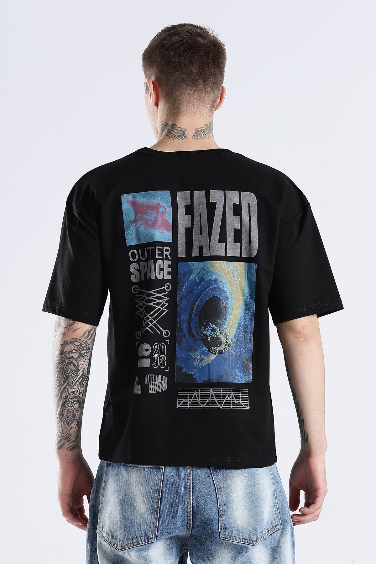 Black Fazed HD Graphic Printed Oversized T-shirt