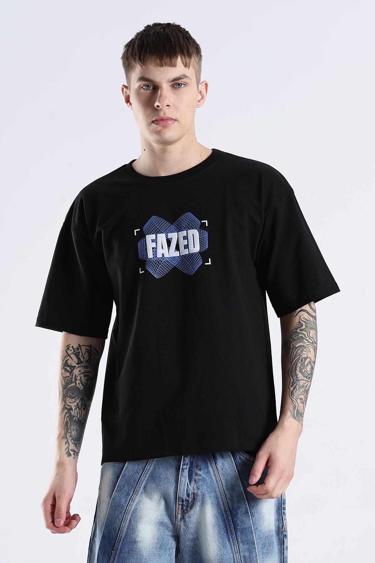 Black Fazed HD Graphic Printed Oversized T-shirt