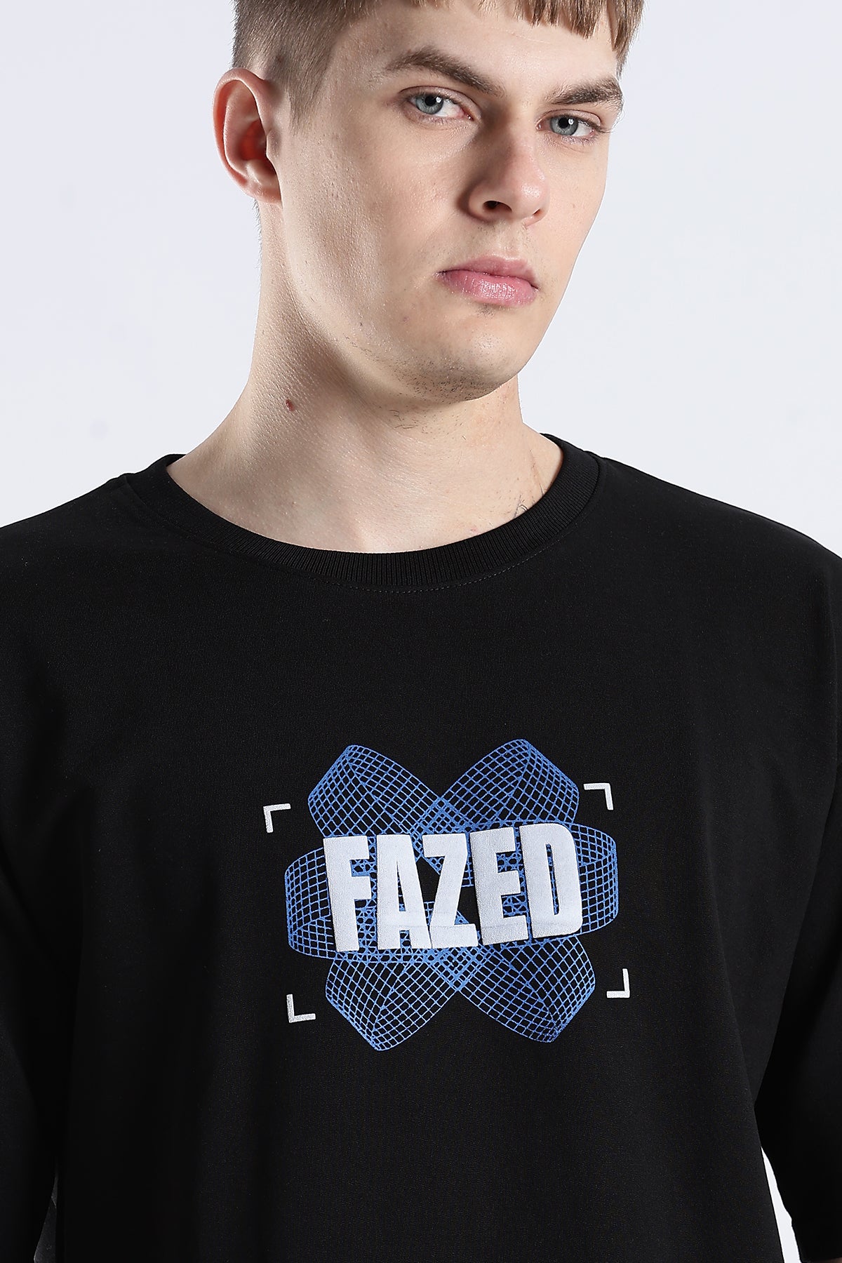 Black Fazed HD Graphic Printed Oversized T-shirt