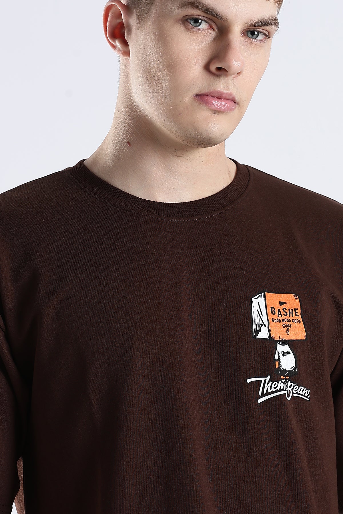 Coffee Howdy Guys Brown Graphic Printed Oversized T-shirt