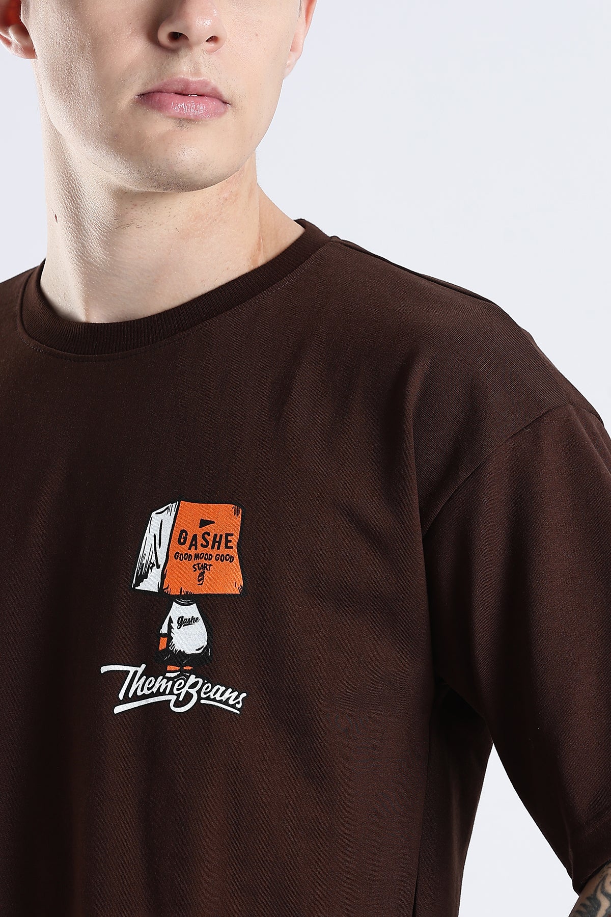 Coffee Howdy Guys Brown Graphic Printed Oversized T-shirt
