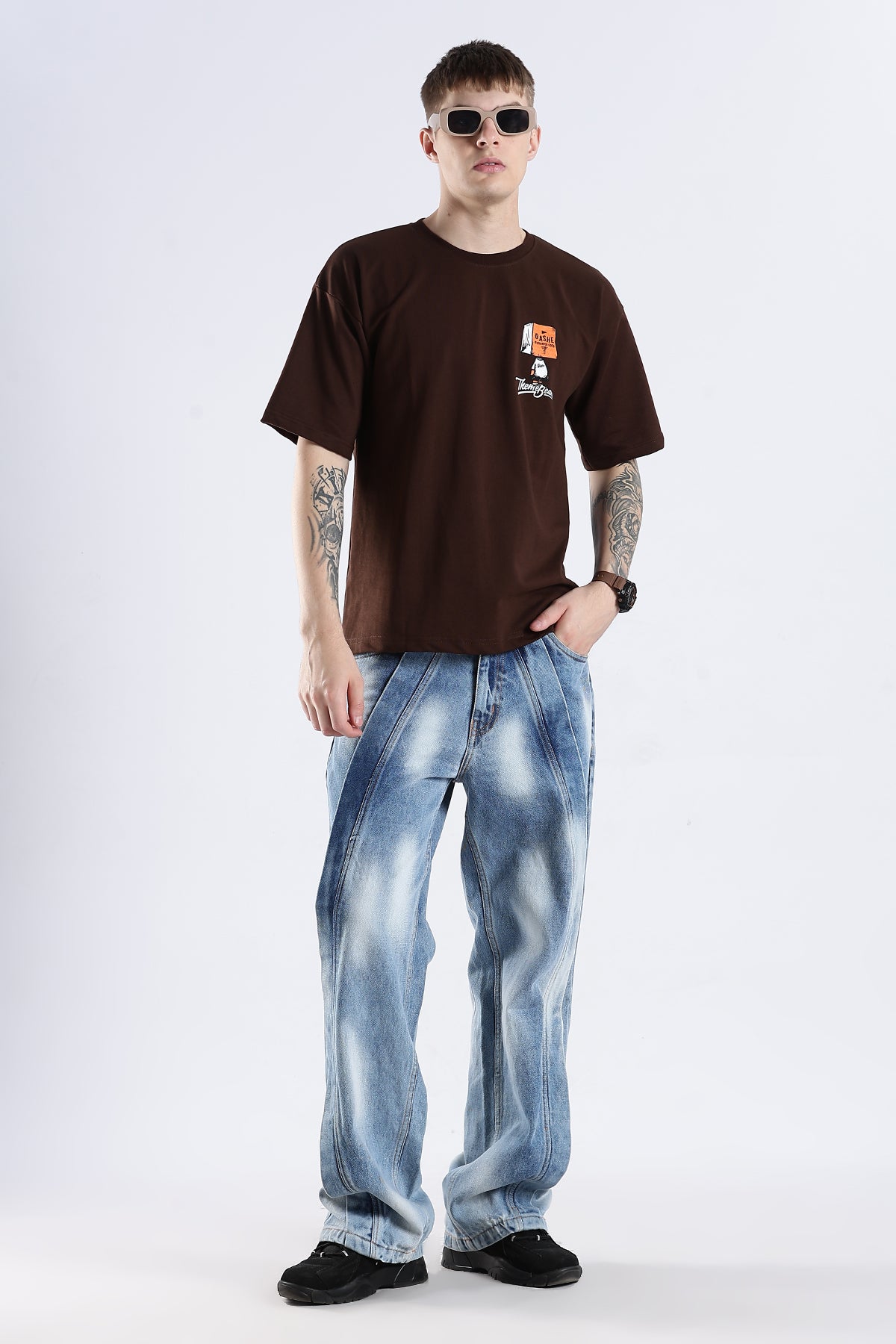 Coffee Howdy Guys Brown Graphic Printed Oversized T-shirt
