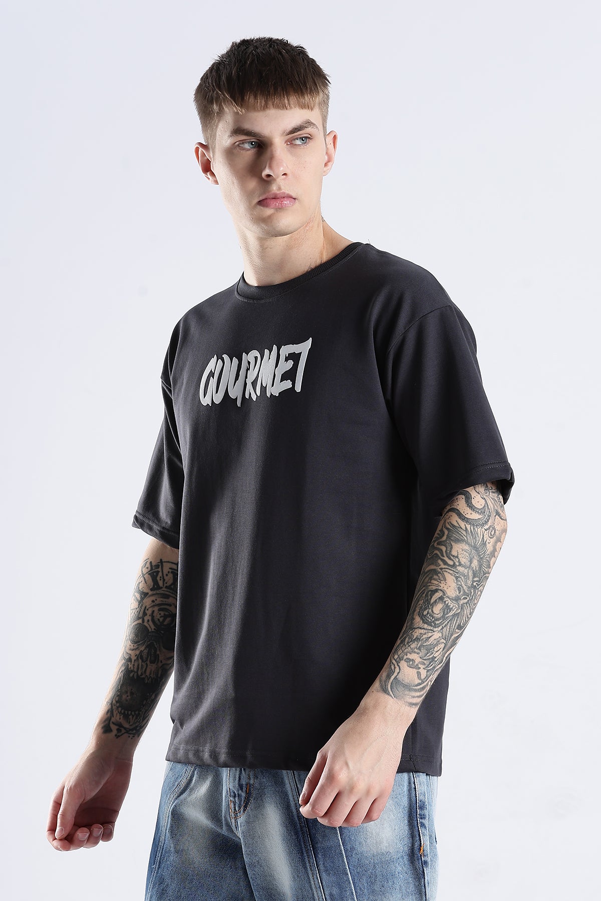 Ash Grey Social Bored HD Printed Oversized T-shirt