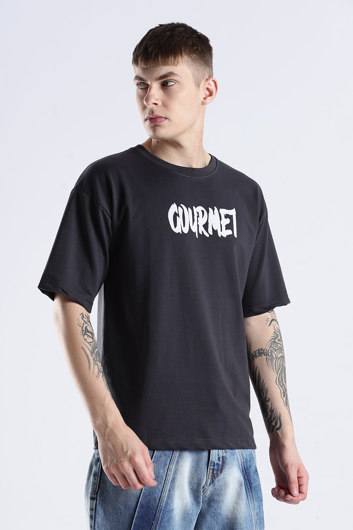 Ash Grey Social Bored HD Printed Oversized T-shirt