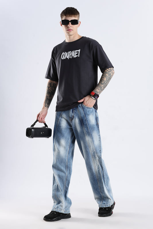 Ash Grey Social Bored HD Printed Oversized T-shirt