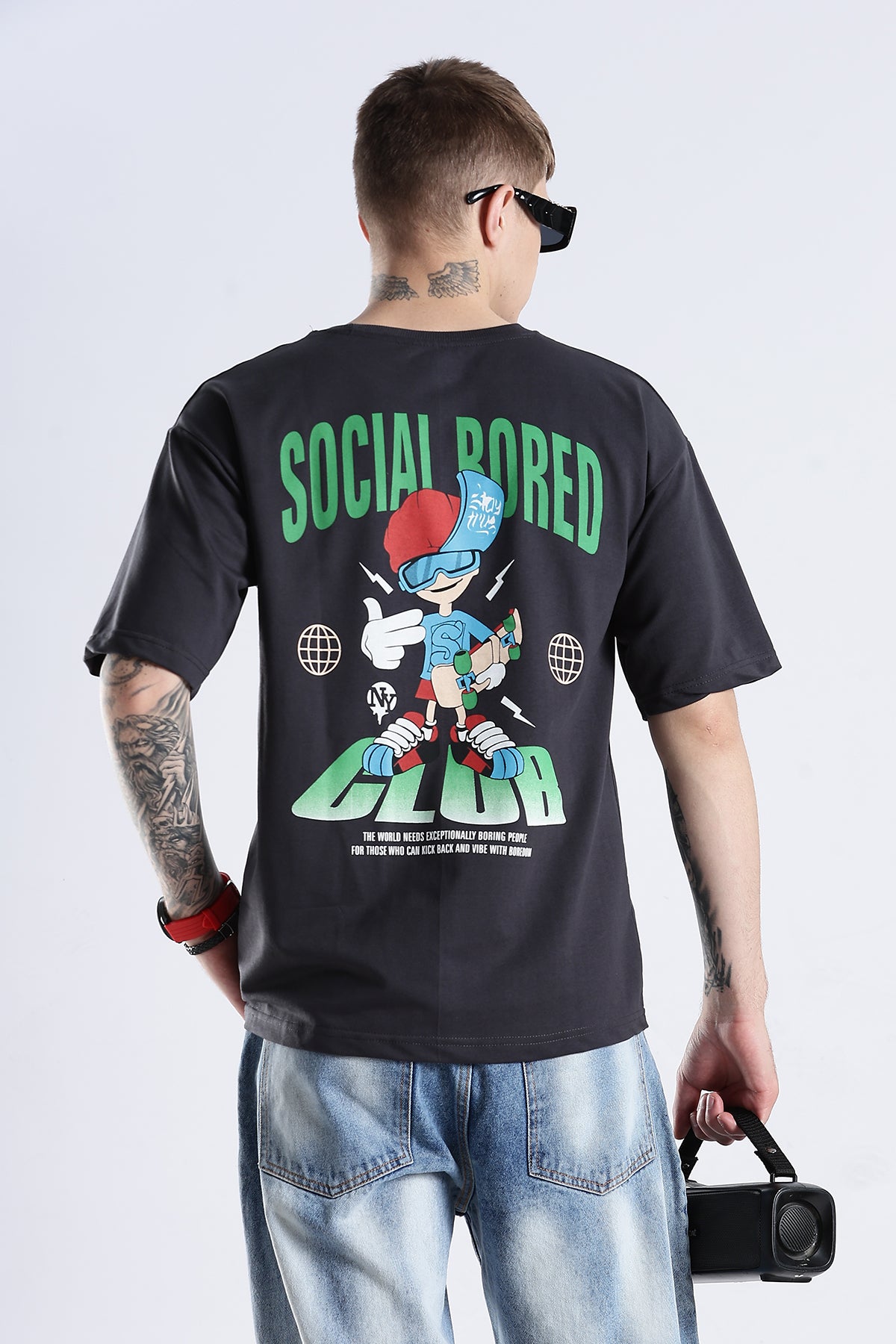 Ash Grey Social Bored HD Printed Oversized T-shirt