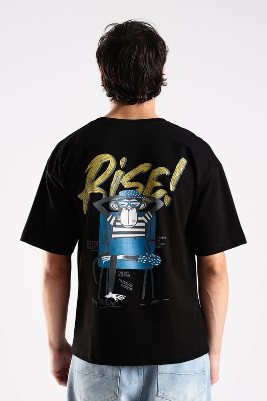 Black Rise HD Graphic Printed Oversized T-shirt