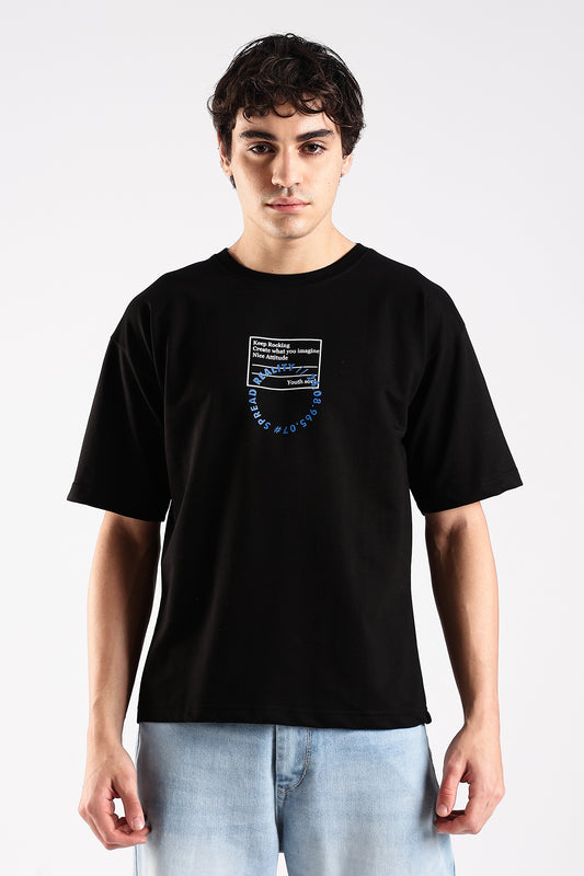 Black Rise HD Graphic Printed Oversized T-shirt