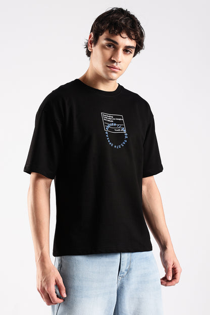 Black Rise HD Graphic Printed Oversized T-shirt