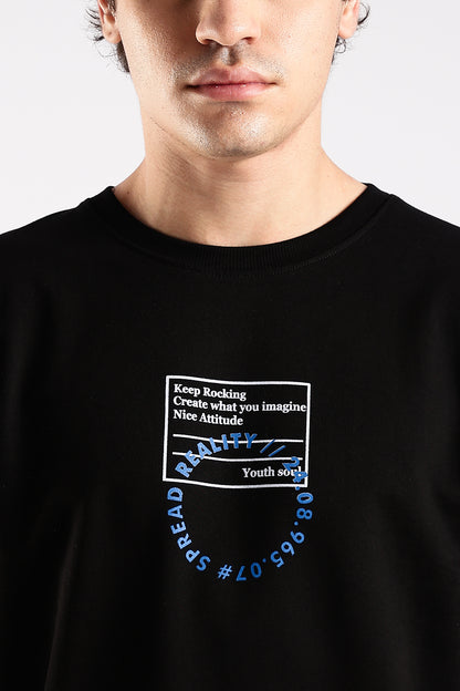 Black Rise HD Graphic Printed Oversized T-shirt