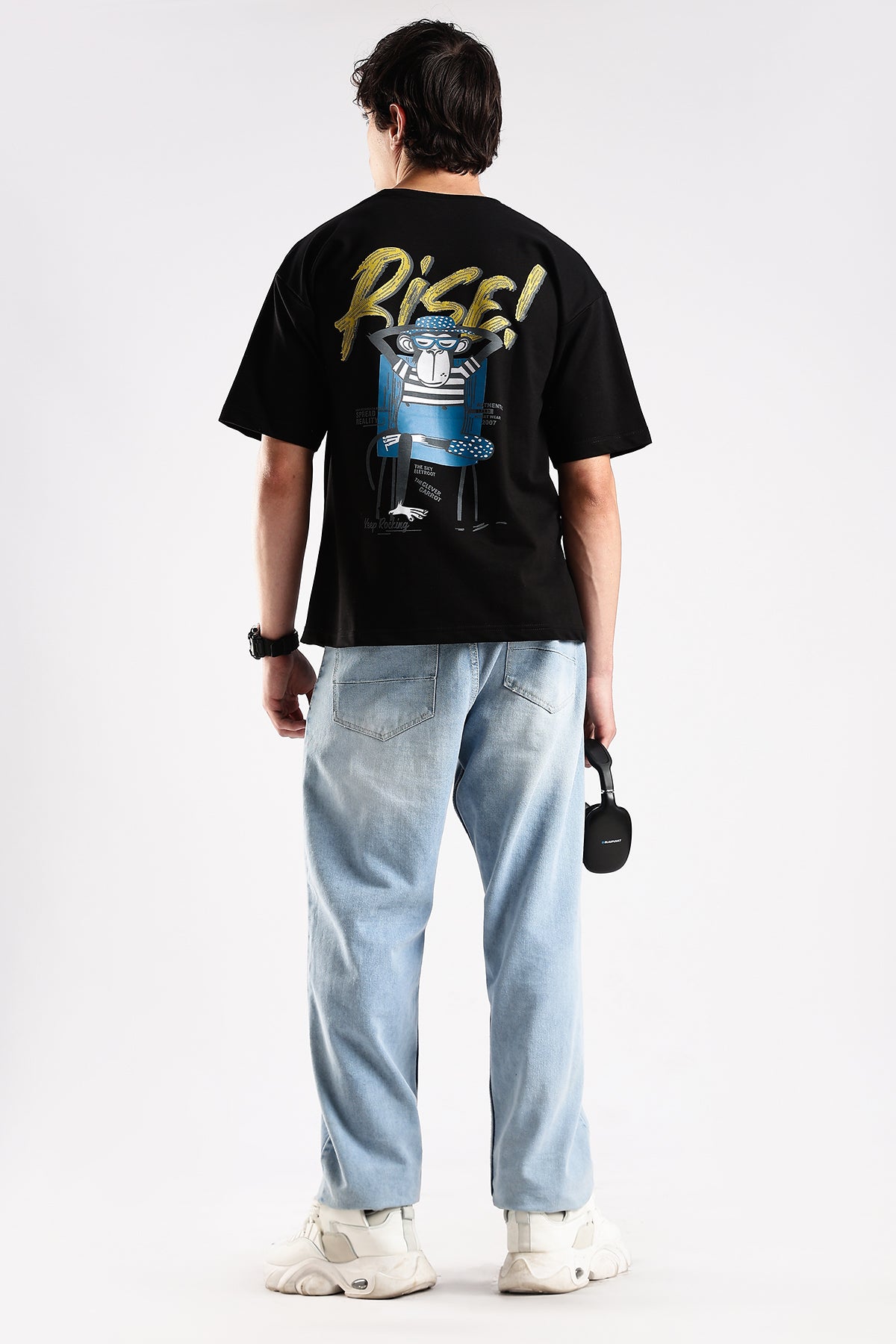 Black Rise HD Graphic Printed Oversized T-shirt