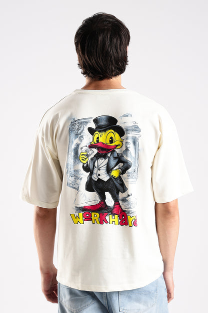 Off White Work Hard HD Graphic Printed Oversized T-shirt