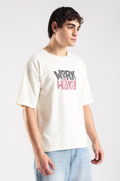Off White Work Hard HD Graphic Printed Oversized T-shirt