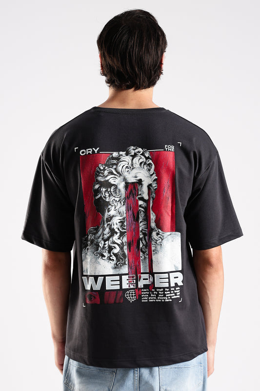 Ash Grey Weeper HD Printed Oversized T-shirt