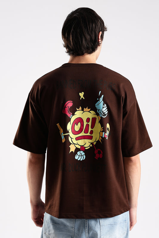 Coffee Brown Oi Graphic Printed Oversized T-shirt