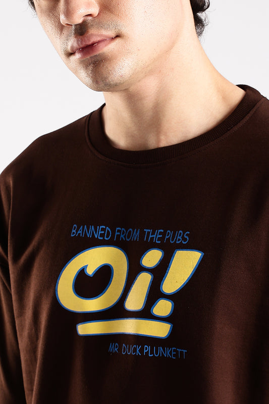Coffee Brown Oi Graphic Printed Oversized T-shirt