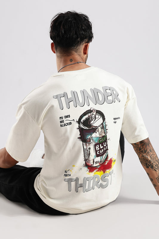 Off White Thunder Thirst HD Graphic Printed Oversized T-shirt
