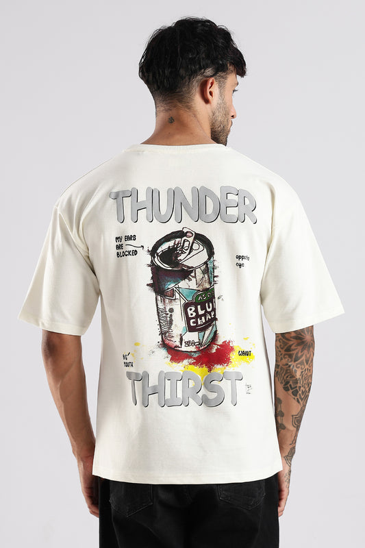 Off White Thunder Thirst HD Graphic Printed Oversized T-shirt