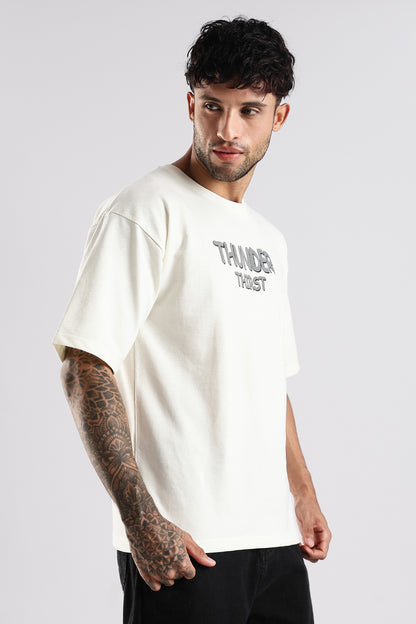 Off White Thunder Thirst HD Graphic Printed Oversized T-shirt