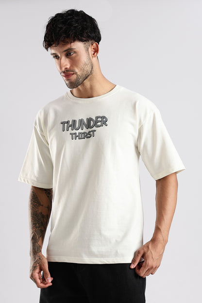 Off White Thunder Thirst HD Graphic Printed Oversized T-shirt